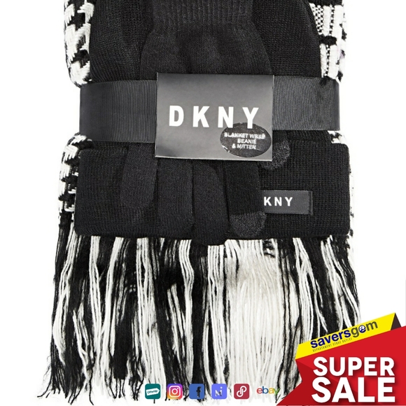DKNY 3 Piece Gift Set - Beanie, Scarf, Gloves - Picture 2 of 3